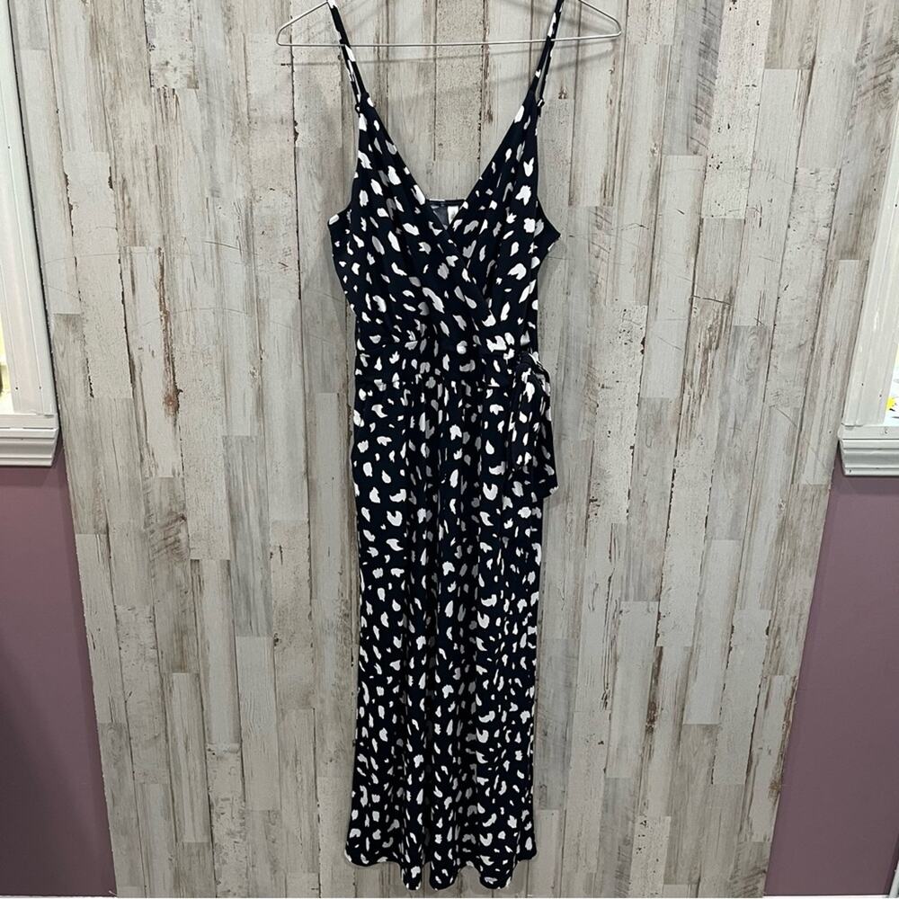 New! Mia & Tess Navy Blue Polka Dot Crop Leg Jumpsuit Waist Tie Womens Small